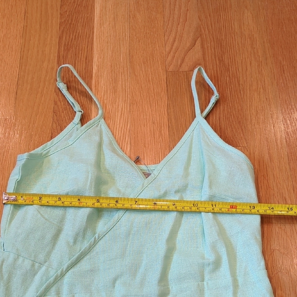 Beach Boho Coastal Cowgirl NWT ASOS Mint Green Wrap Mini Dress Cotton Linen US 4 - Picture 9 of 9